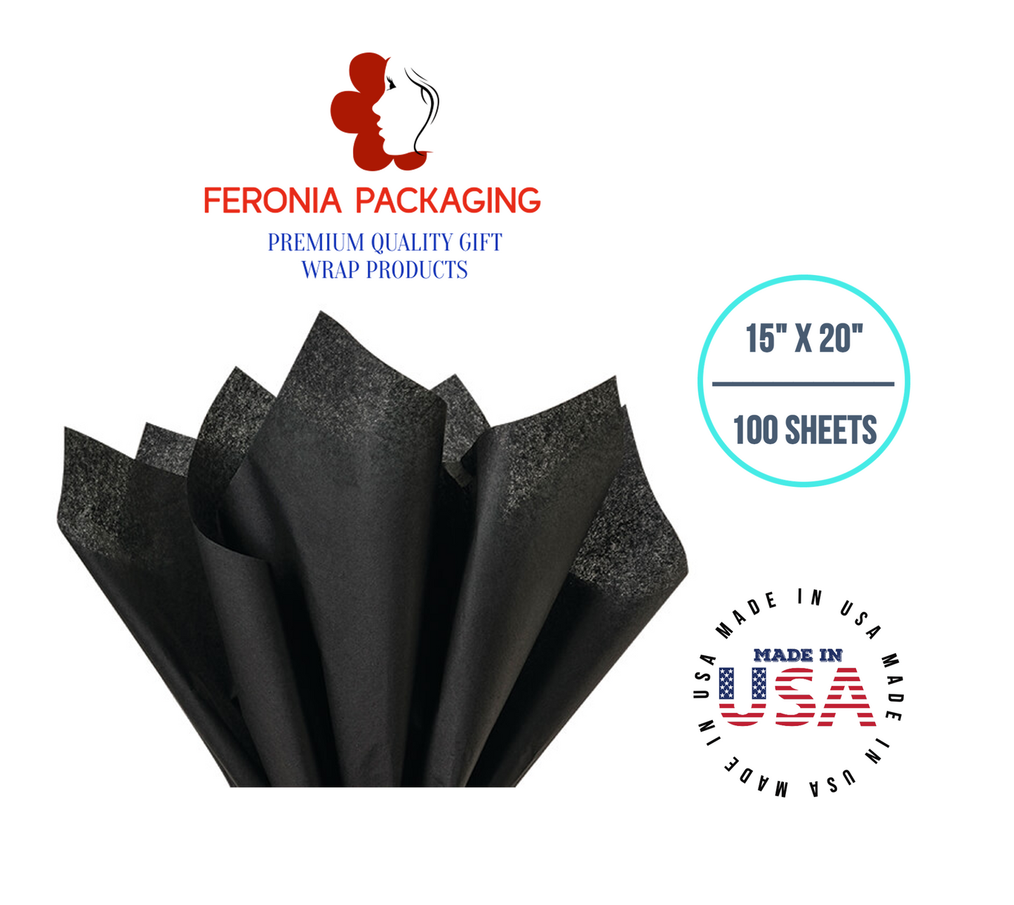 Black Tissue Paper Squares, Bulk 100 Sheets, Premium Gift Wrap and Art Supplies for Birthdays, Holidays, or Presents by Feronia packaging, Large 15 Inch x 20 Inch