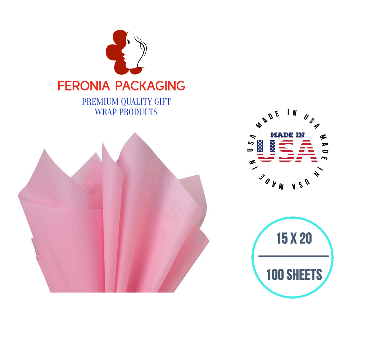 Pink Tissue Paper Squares, Bulk 100 Sheets, Premium Gift Wrap and Art Supplies for Birthdays, Holidays, or Presents by Feronia packaging, Large 15 Inch x 20 Inch