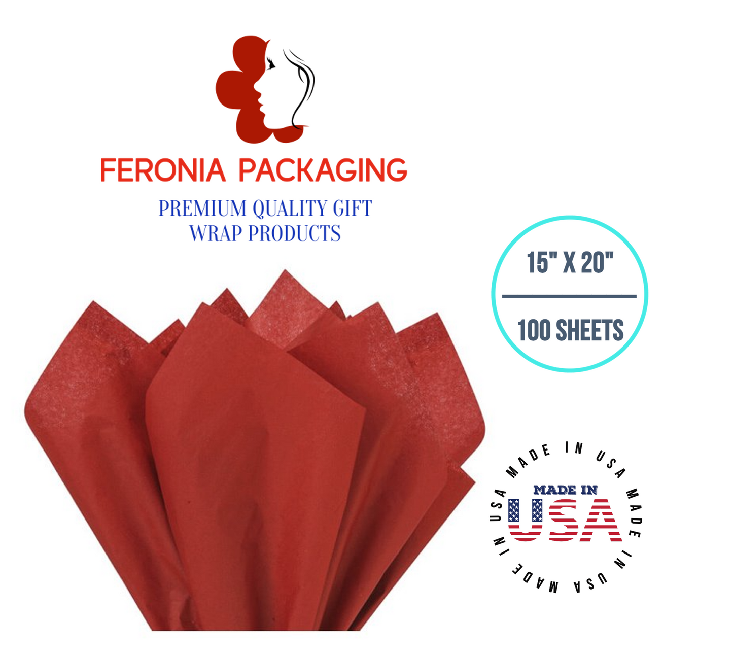 Scarlet Red Tissue Paper Squares, Bulk 100 Sheets, Premium Gift Wrap and Art Supplies for Birthdays, Holidays, or Presents by Feronia packaging, Large 15 Inch x 20 Inch