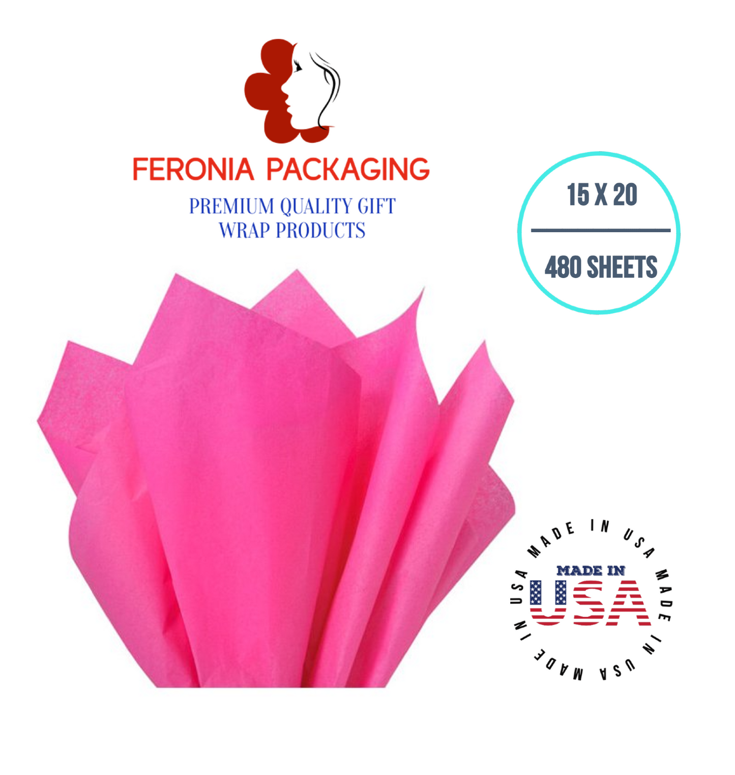 HotPink Tissue Paper Squares, Bulk 480 Sheets, Premium Gift Wrap and Art Supplies for Birthdays, Holidays, or Presents by Feronia packaging, Large 15 Inch x 20 Inch