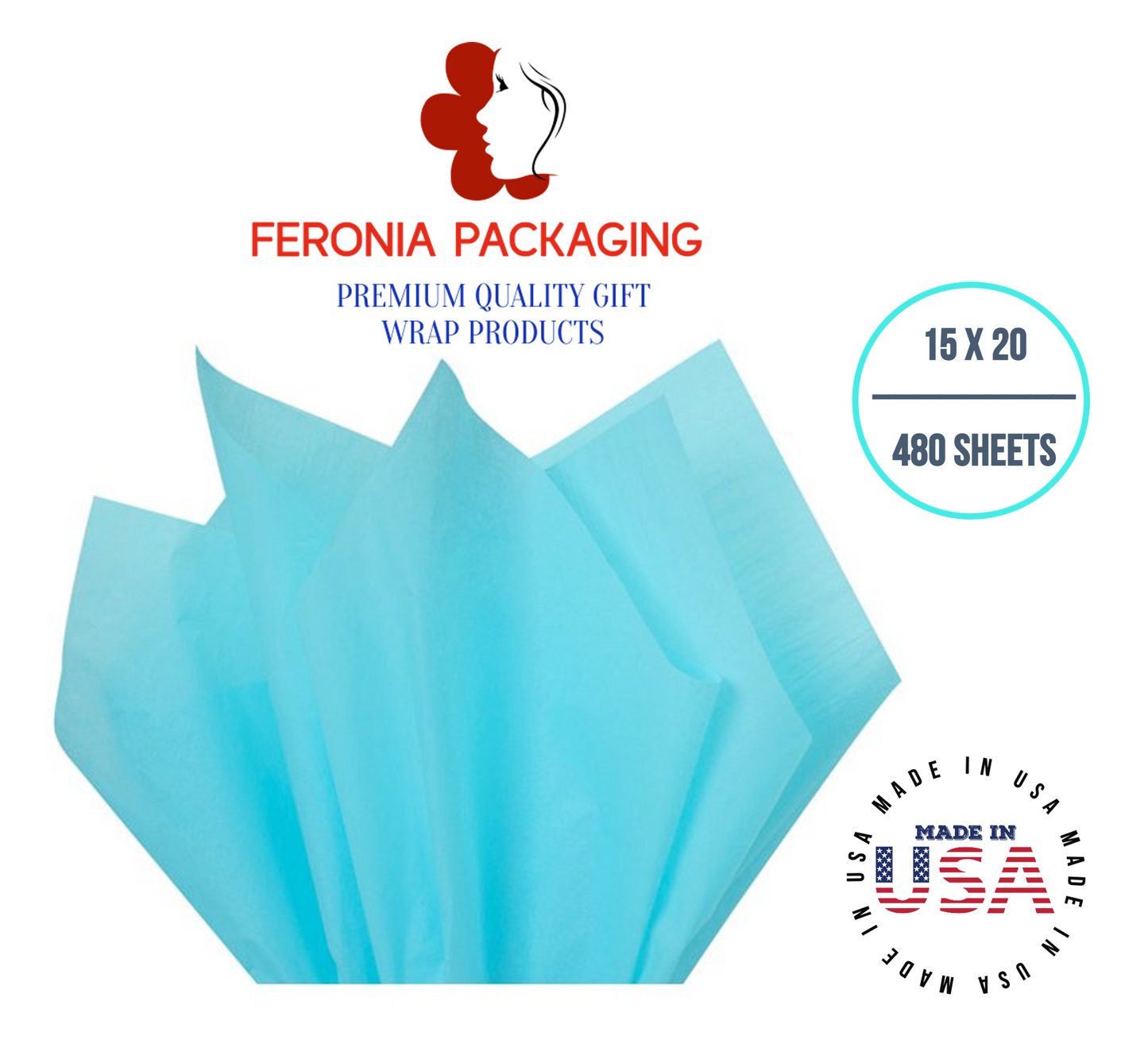 Oxford Blue Tissue Paper Squares, Bulk 480 Sheets, Premium Gift Wrap and Art Supplies for Birthdays, Holidays, or Presents by Feronia packaging, Large 15 Inch x 20 Inch