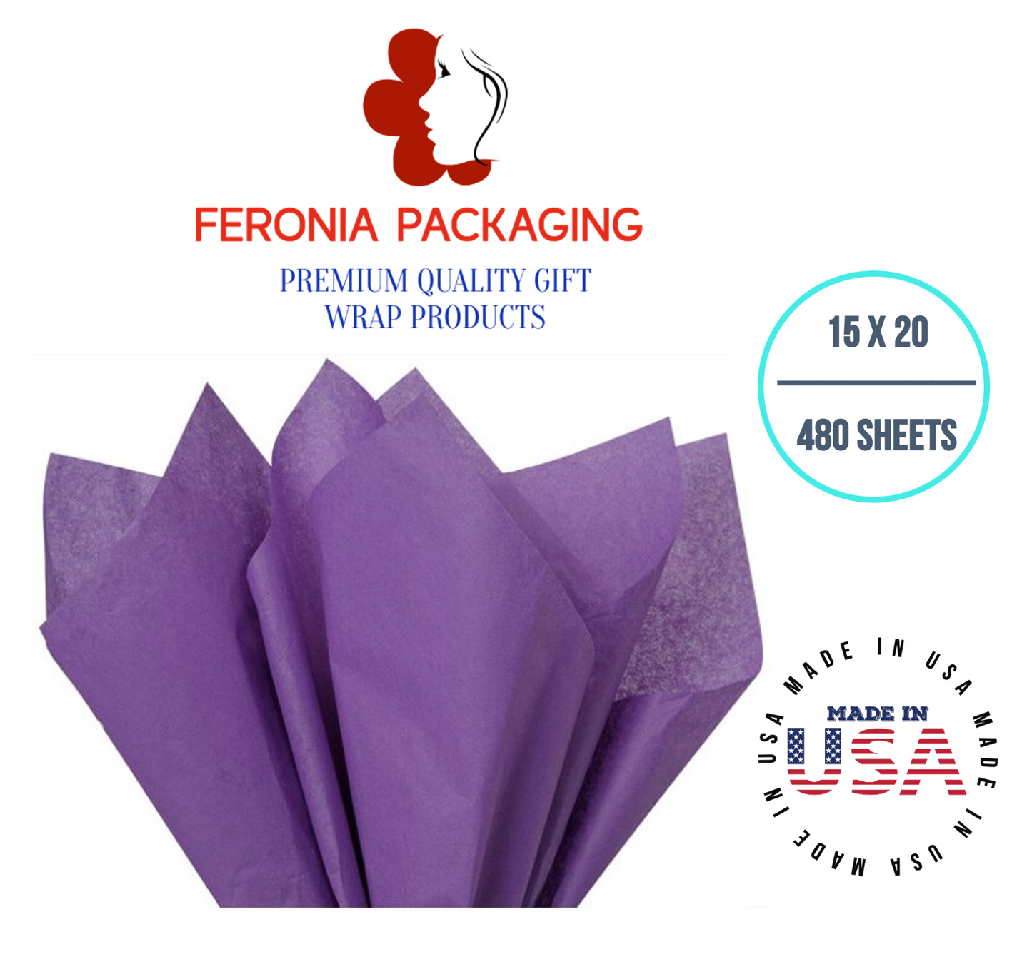 Lavender Tissue Paper Squares, Bulk 480 Sheets, Premium Gift Wrap and Art Supplies for Birthdays, Holidays, or Presents by Feronia packaging, Large 15 Inch x 20 Inch